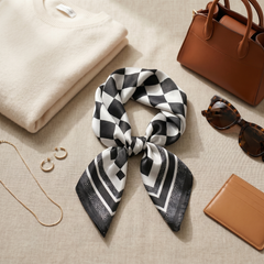 Bracksley black geometric satin scarf for women, 27 inch square — view 2