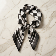 Bracksley black geometric satin scarf for women, 27 inch square — view 1