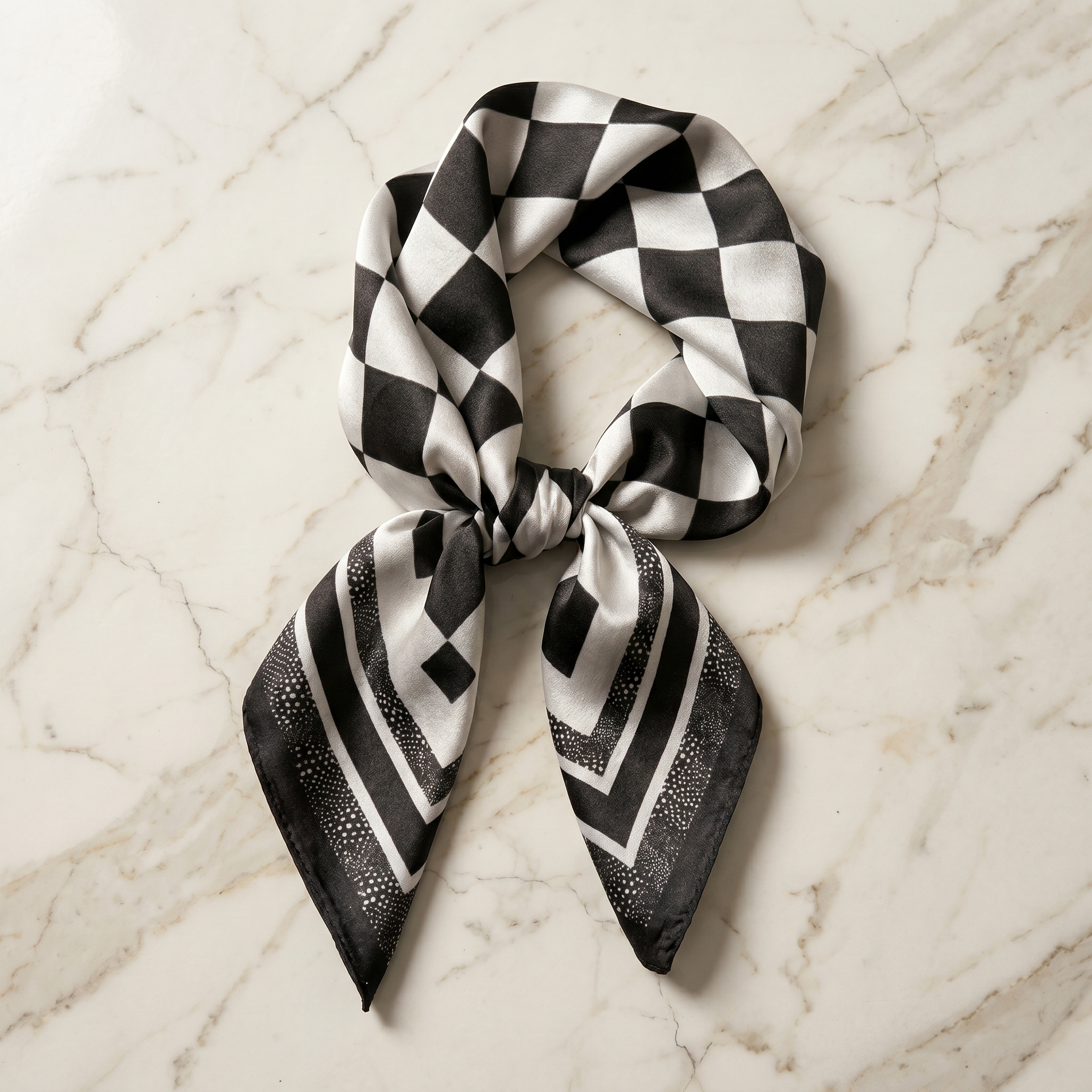 Bracksley black geometric satin scarf for women, 27 inch square — view 1