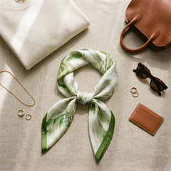 Bracksley green floral satin scarf for women, 27 inch square — view 2