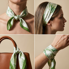 Bracksley green floral satin scarf for women, 27 inch square — view 3