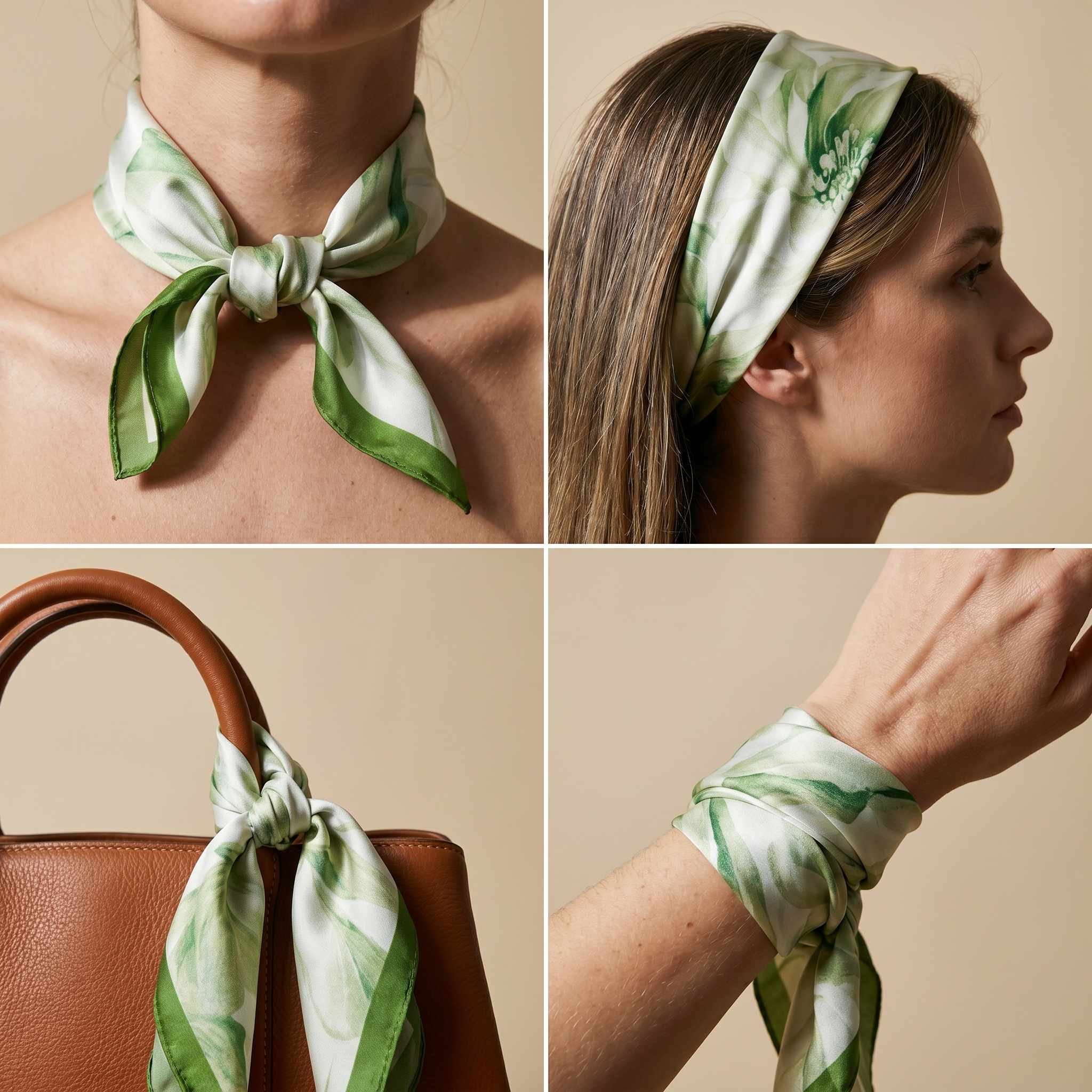 Bracksley green floral satin scarf for women, 27 inch square — view 3