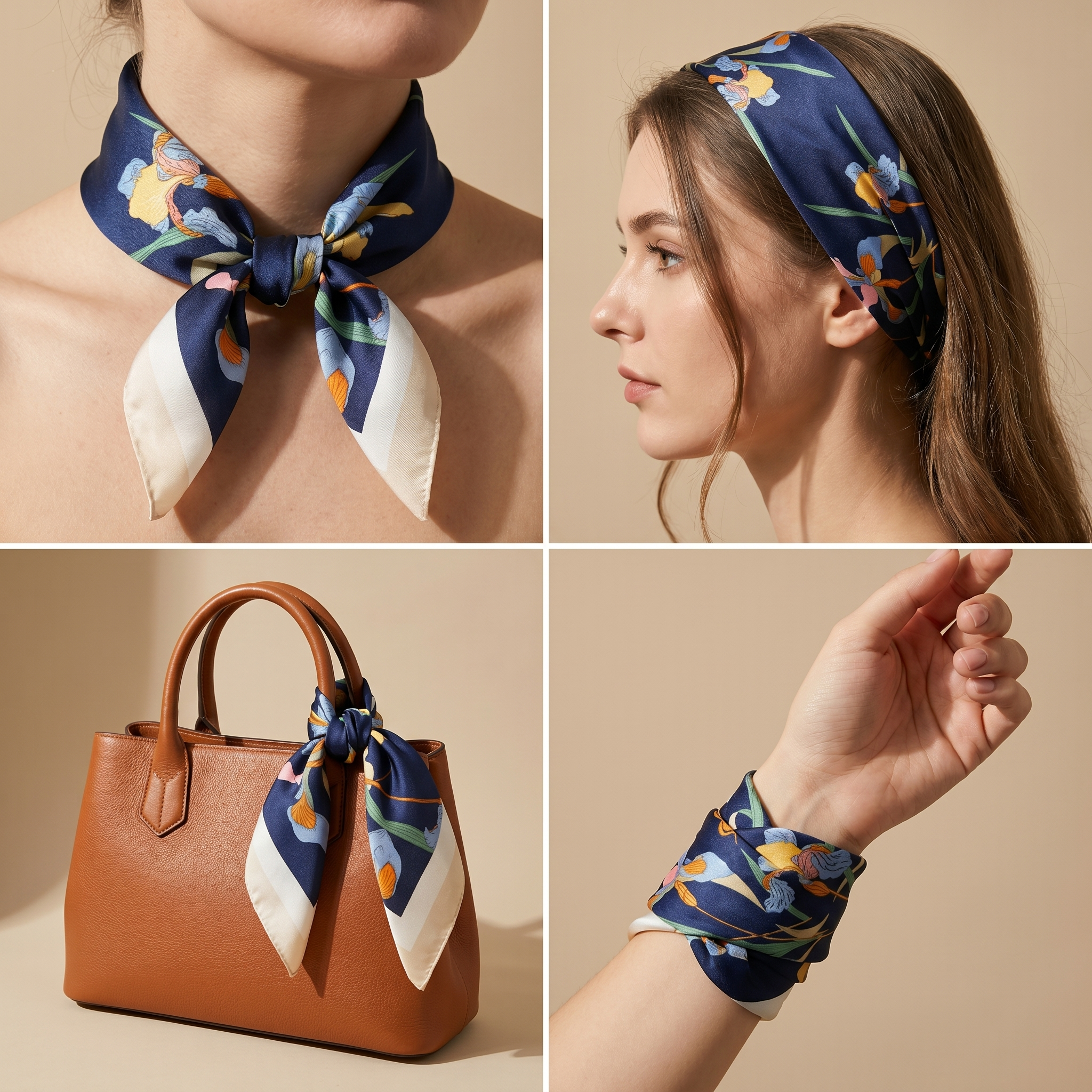 Bracksley multicolor floral satin scarf for women, 27 inch square — view 3