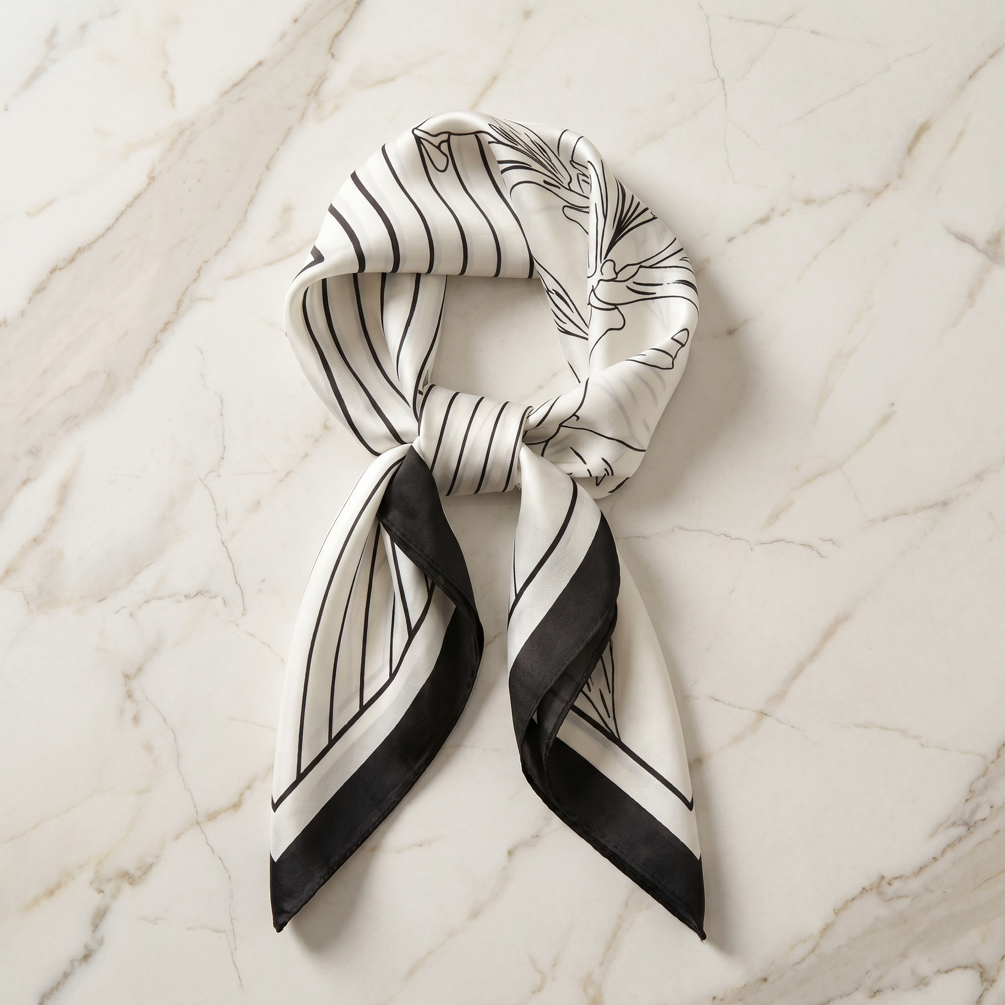 Bracksley black abstract satin scarf for women, 27 inch square — view 1