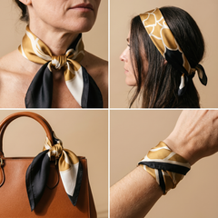 Bracksley gold floral satin scarf for women, 27 inch square — view 3
